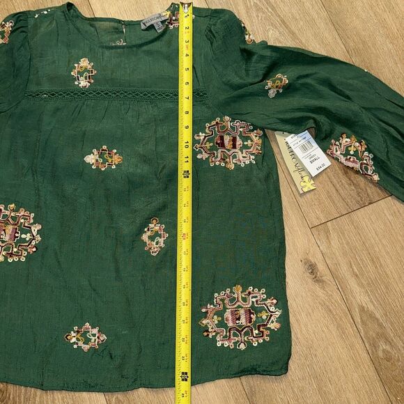Figueroa‎ & Flowers Women's Rayon Blend Green Embroidered Blouse Small - Picture 8 of 8